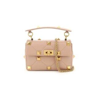 Valentino Garavani Roman Stud Small Lambskin Shoulder Leather Bag Rose Cannelle